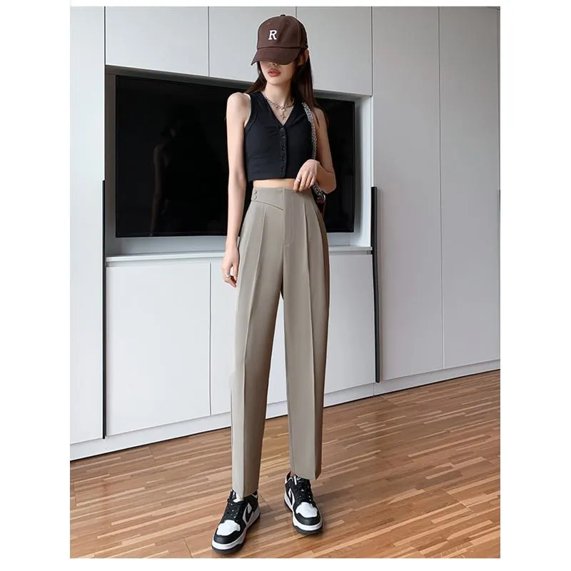 Petite Versatile Draping High-Waisted Slim-Fit Pants