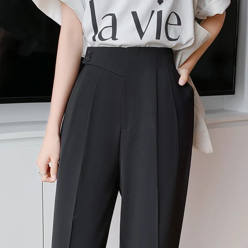 Petite Versatile Draping High-Waisted Slim-Fit Pants