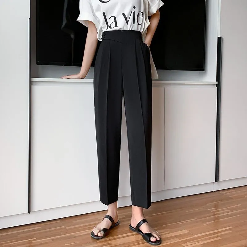 Petite Versatile Draping High-Waisted Slim-Fit Pants