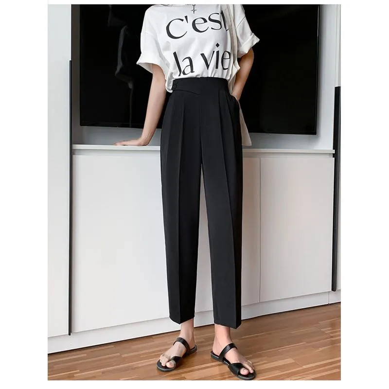 Petite Versatile Draping High-Waisted Slim-Fit Pants