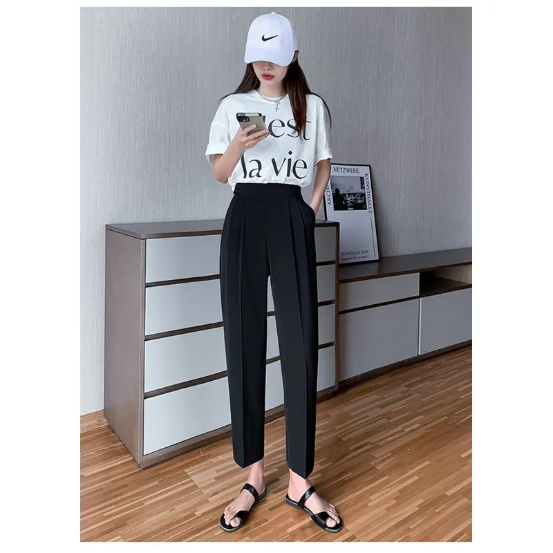 Petite Versatile Draping High-Waisted Slim-Fit Pants