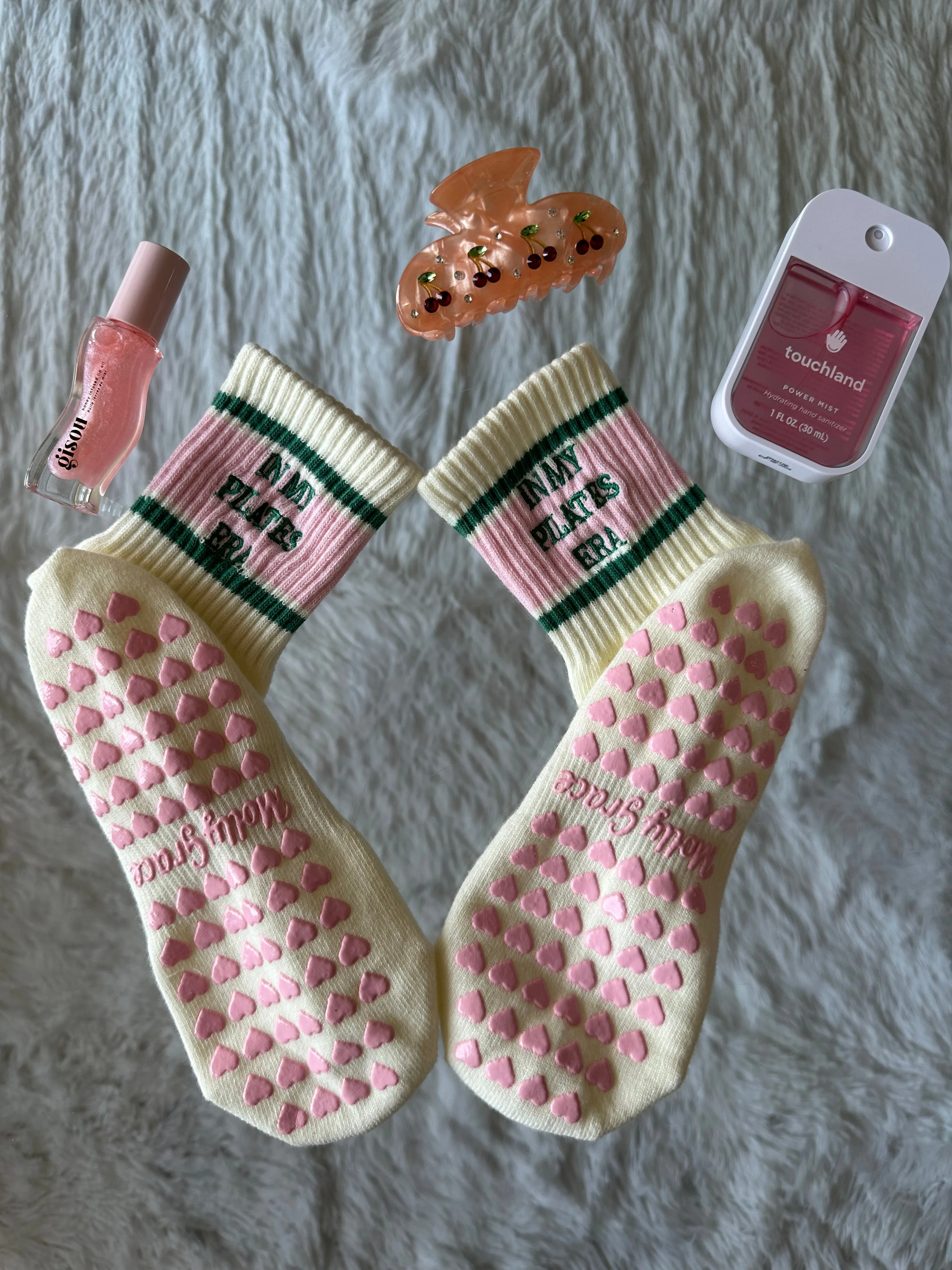 Pink & Green "in my Pilates era" grip socks