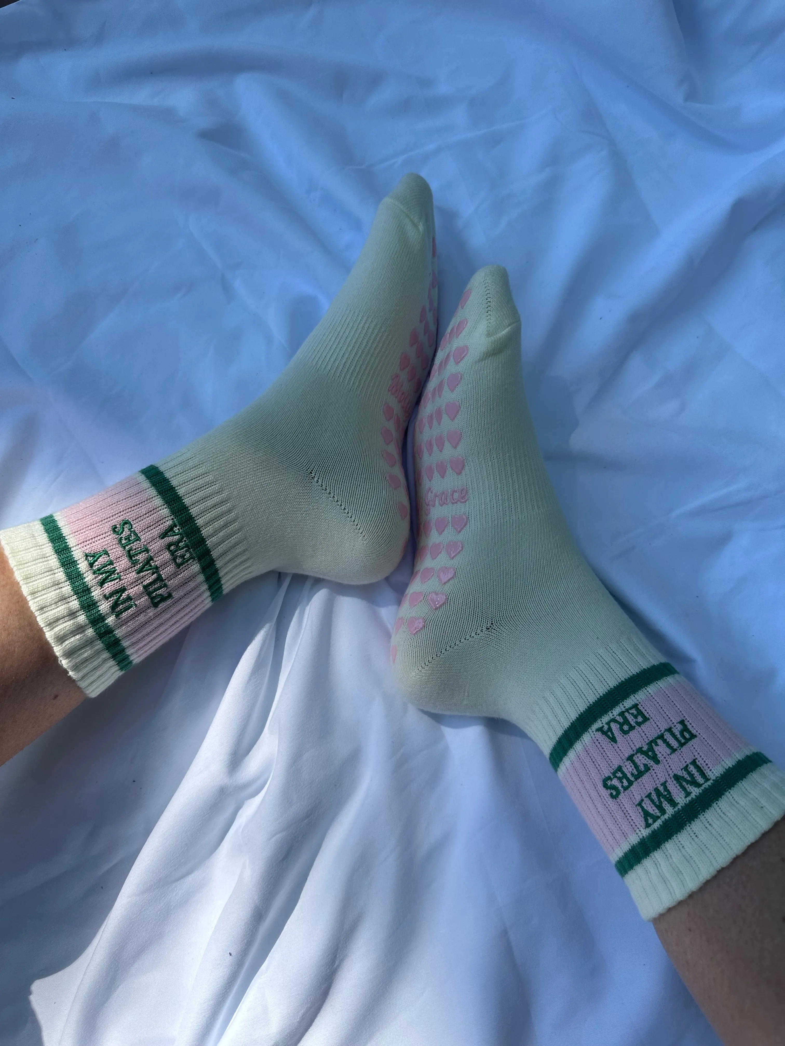 Pink & Green "in my Pilates era" grip socks