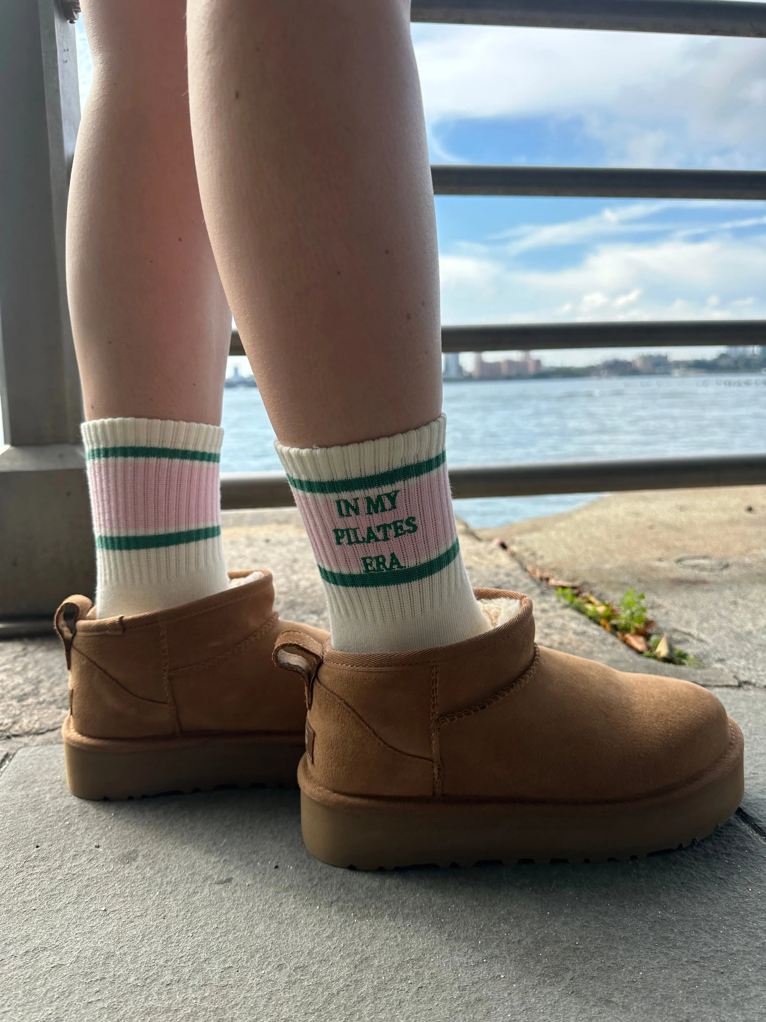 Pink & Green "in my Pilates era" grip socks