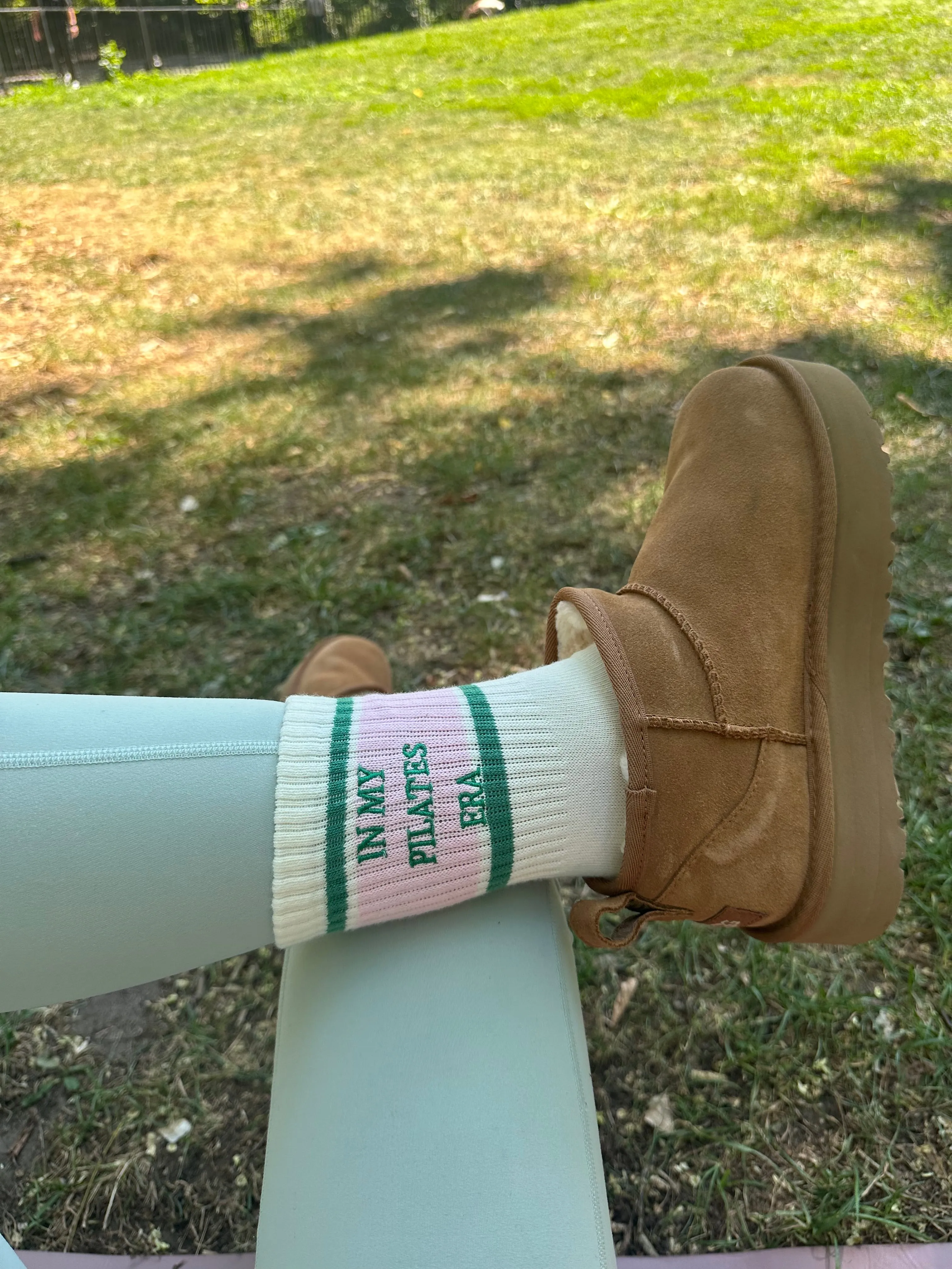 Pink & Green "in my Pilates era" grip socks