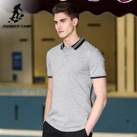 Pioneer Camp new short polo shirt men brand clothing simple casual patchwork polos male top quality 100% cotton grey ACP703084