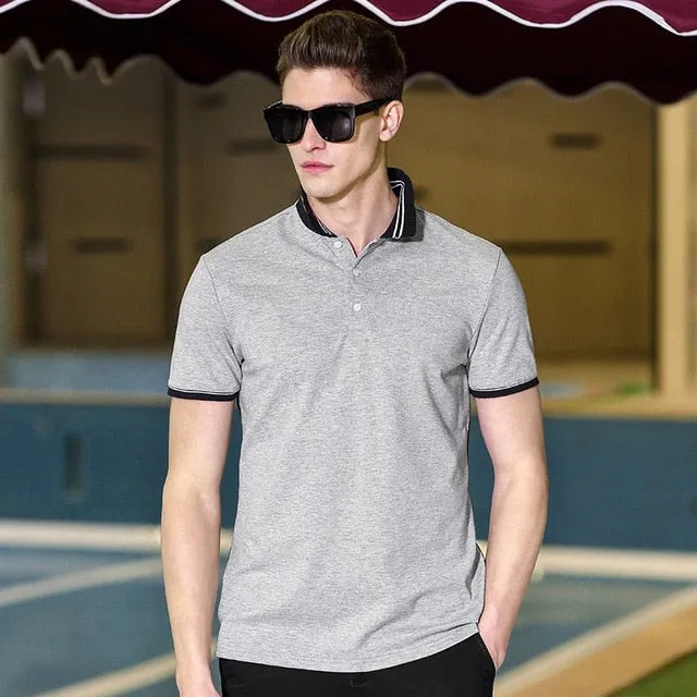 Pioneer Camp new short polo shirt men brand clothing simple casual patchwork polos male top quality 100% cotton grey ACP703084