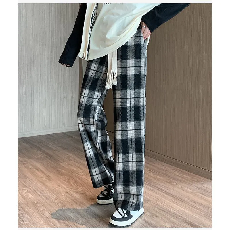 Plus Plaid Sports Loose Fit Casual Pants