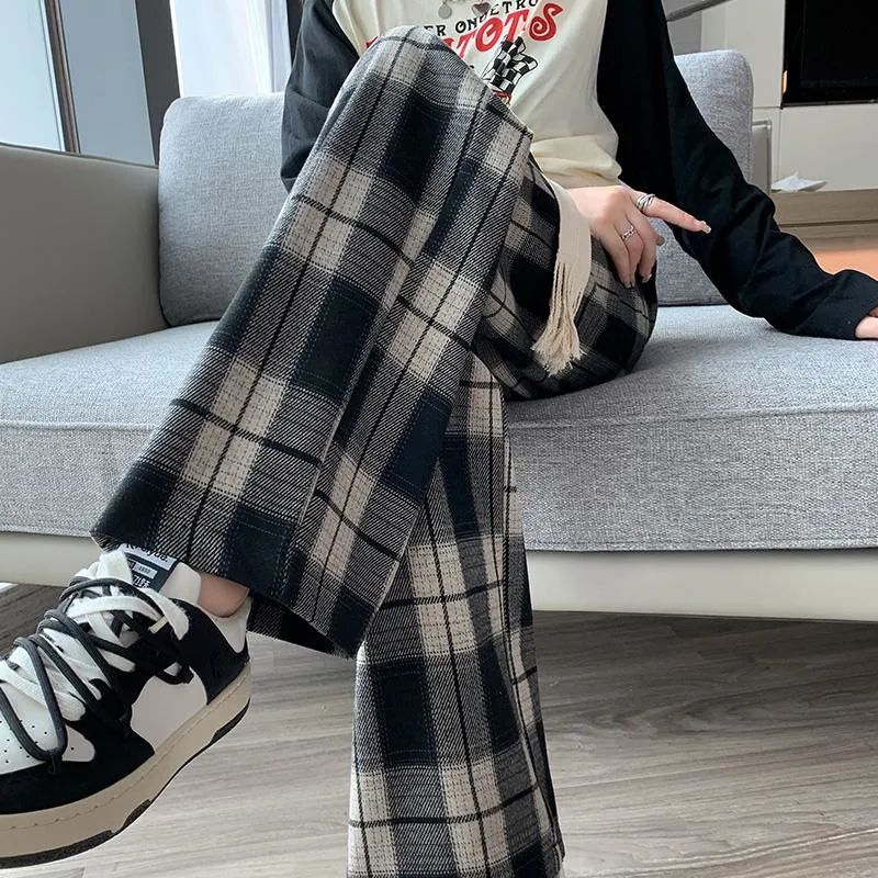 Plus Plaid Sports Loose Fit Casual Pants