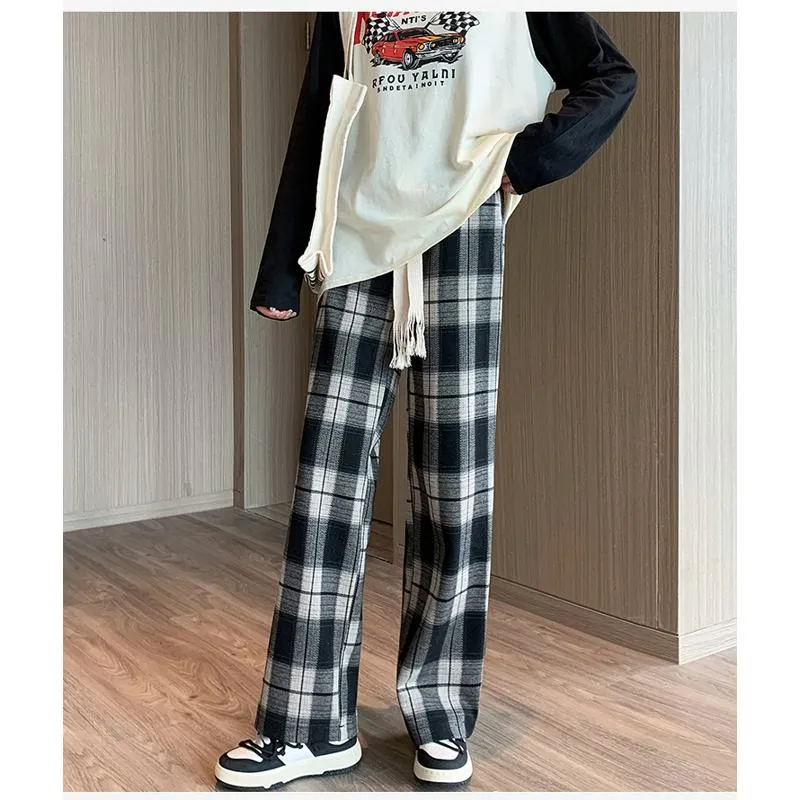 Plus Plaid Sports Loose Fit Casual Pants