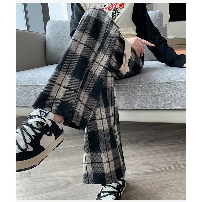 Plus Plaid Sports Loose Fit Casual Pants