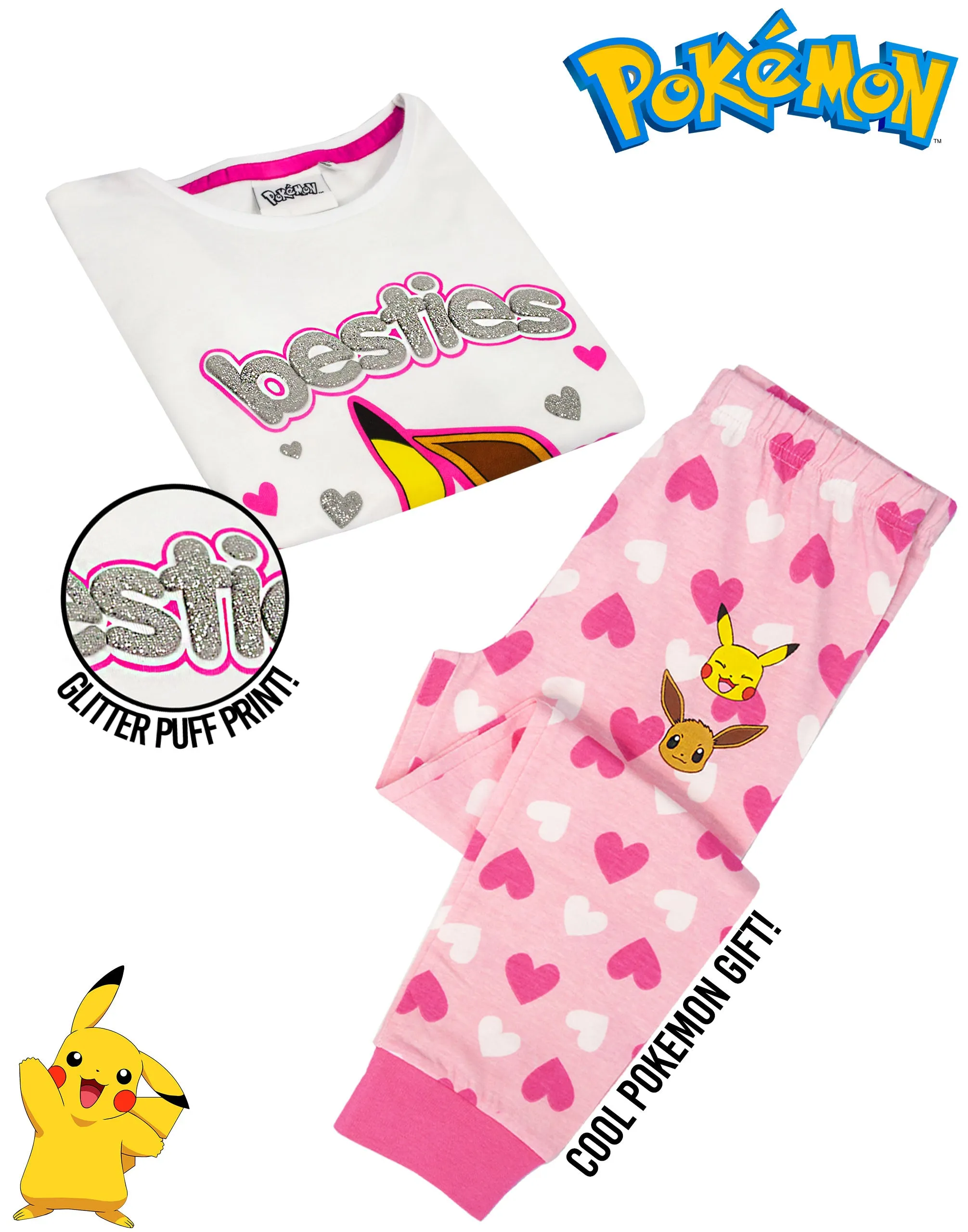 Pokemon Girls Pink Short Sleeve Long Leg Pyjama Set