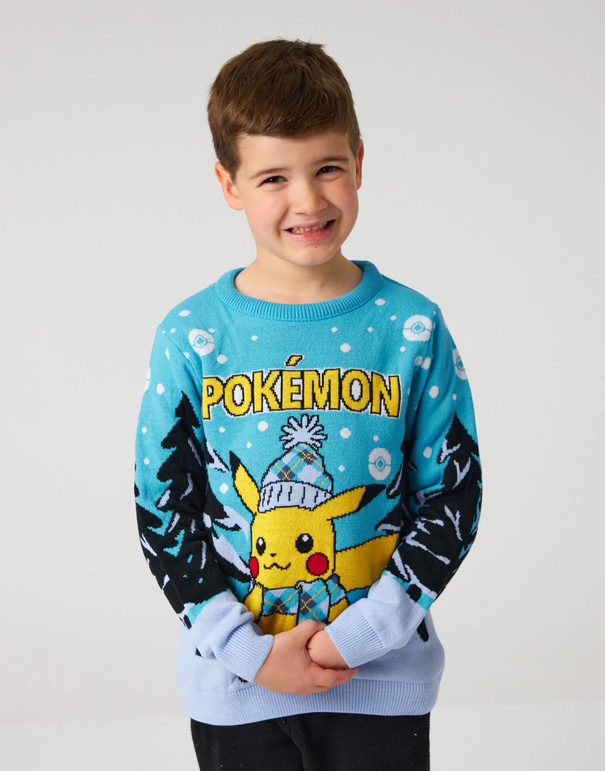 Pokemon Kids Knitted Blue Christmas Jumper