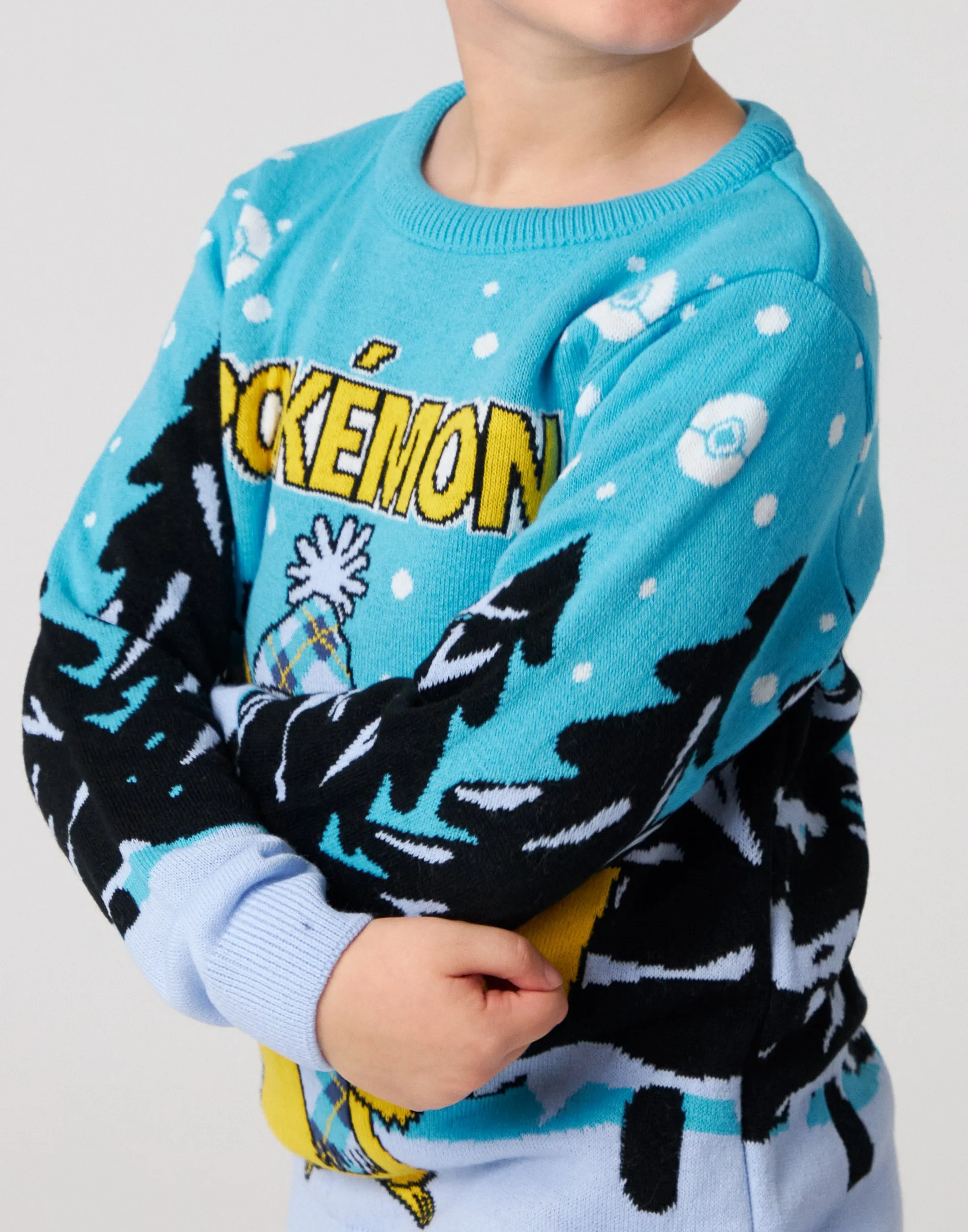 Pokemon Kids Knitted Blue Christmas Jumper