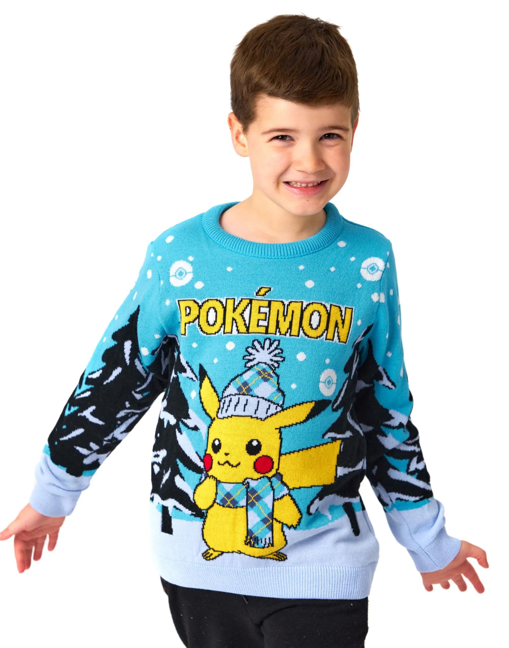 Pokemon Kids Knitted Blue Christmas Jumper