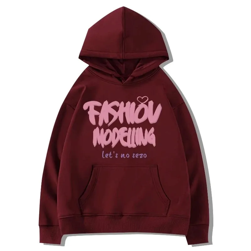 Pure Color Street Letter Printing Simple Women Hoodies Winter Chic Hooded Drawstring Fashion Pocket Casual Female Hoodies