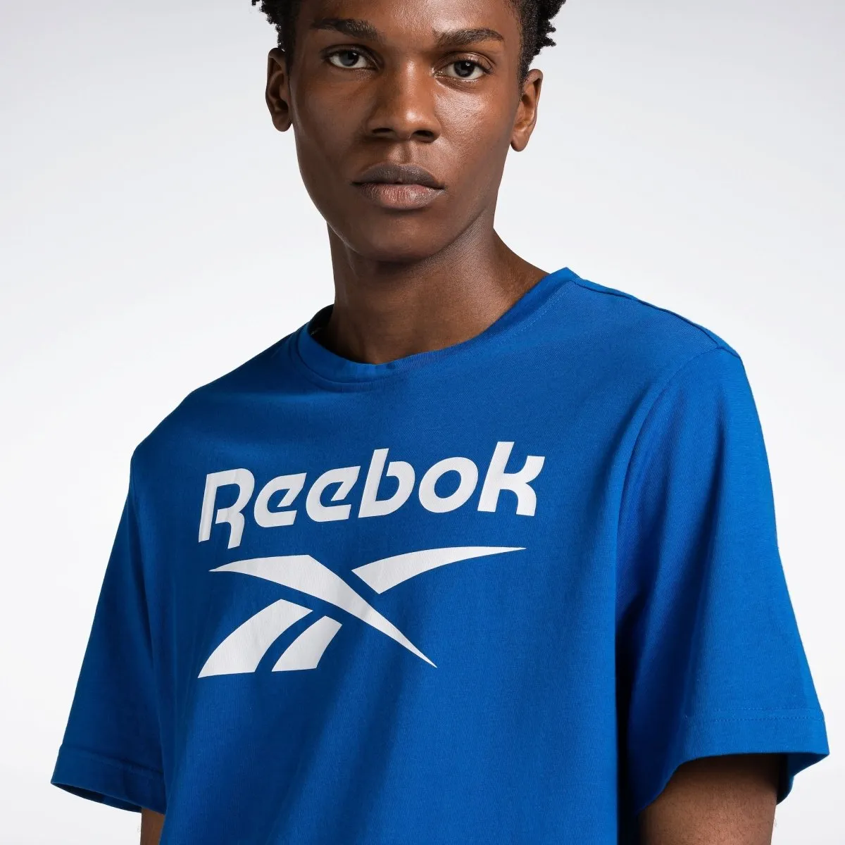 REEBOK MEN'S IDENTITY BIG STACKED LOGO BLUE TEE