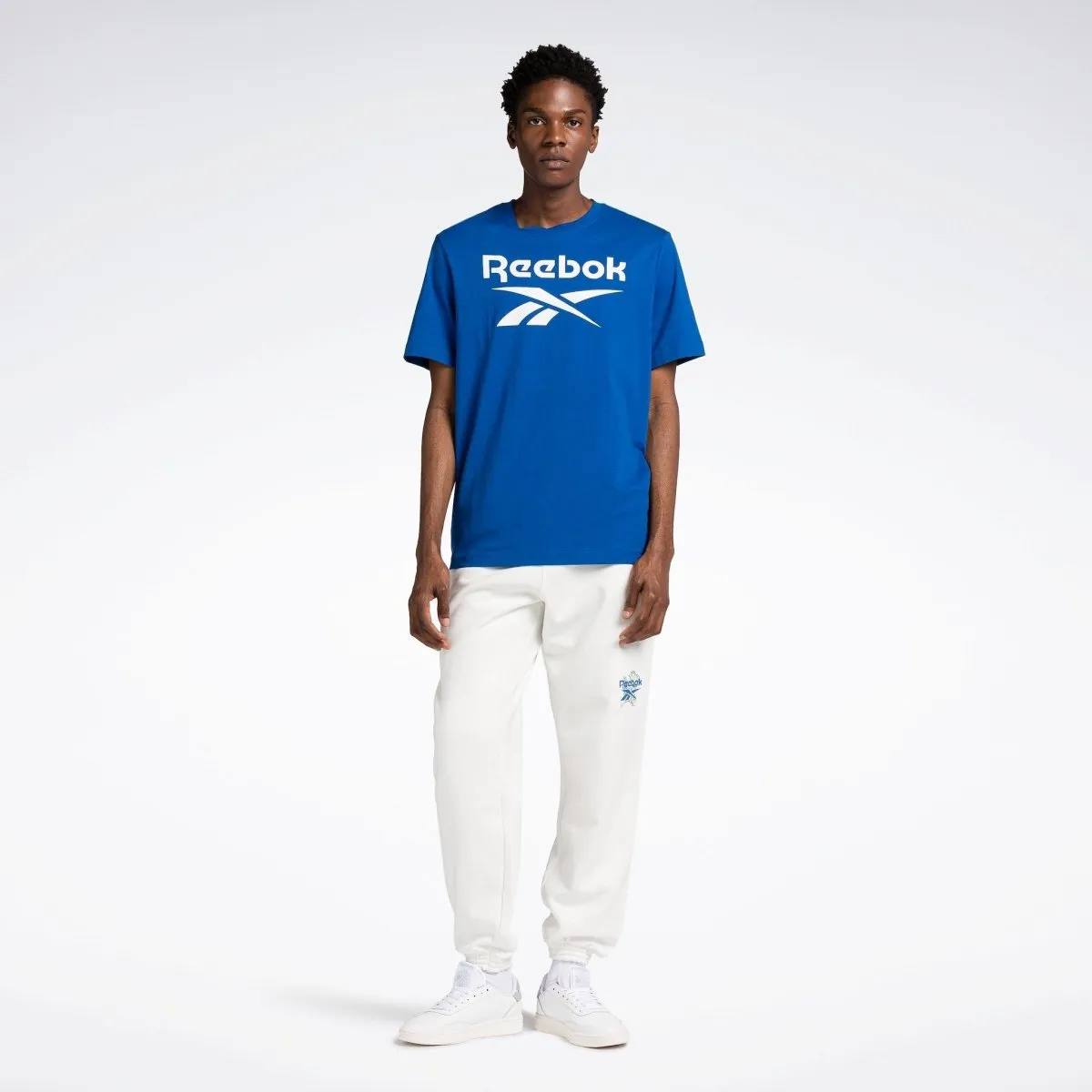 REEBOK MEN'S IDENTITY BIG STACKED LOGO BLUE TEE