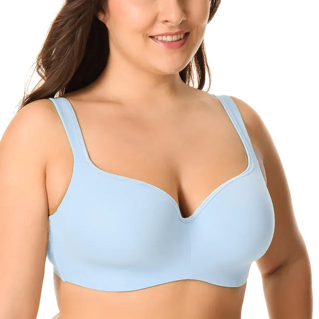 Seemless Full-Coverage Balconette Big Size T-Shirt Bra Blue Blown Pink 34-44 B C D DD E