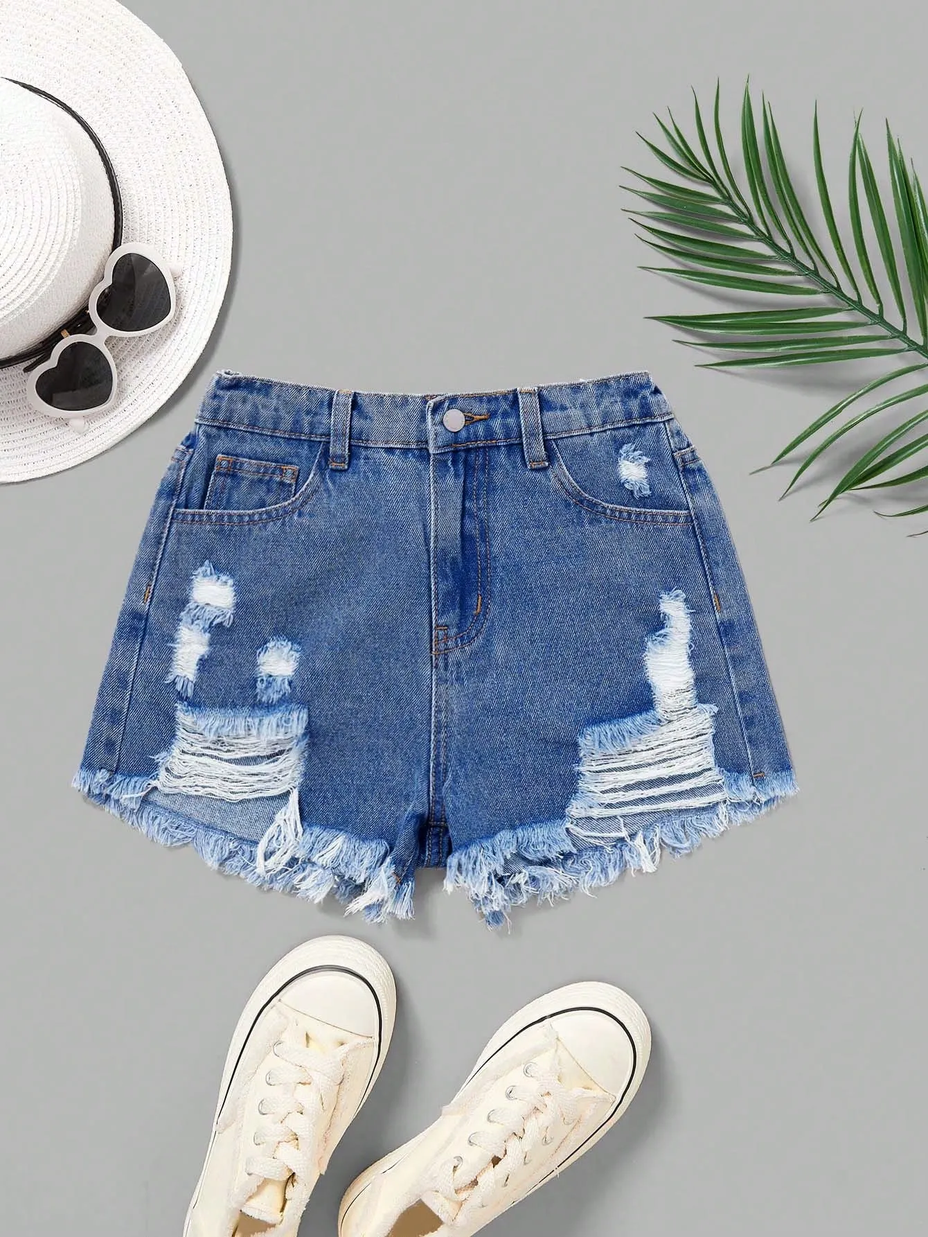 SHEIN Tween Girl Spring Summer Boho Ripped Raw Hem Denim Jeans Shorts,Girls Summer Clothes Outfits