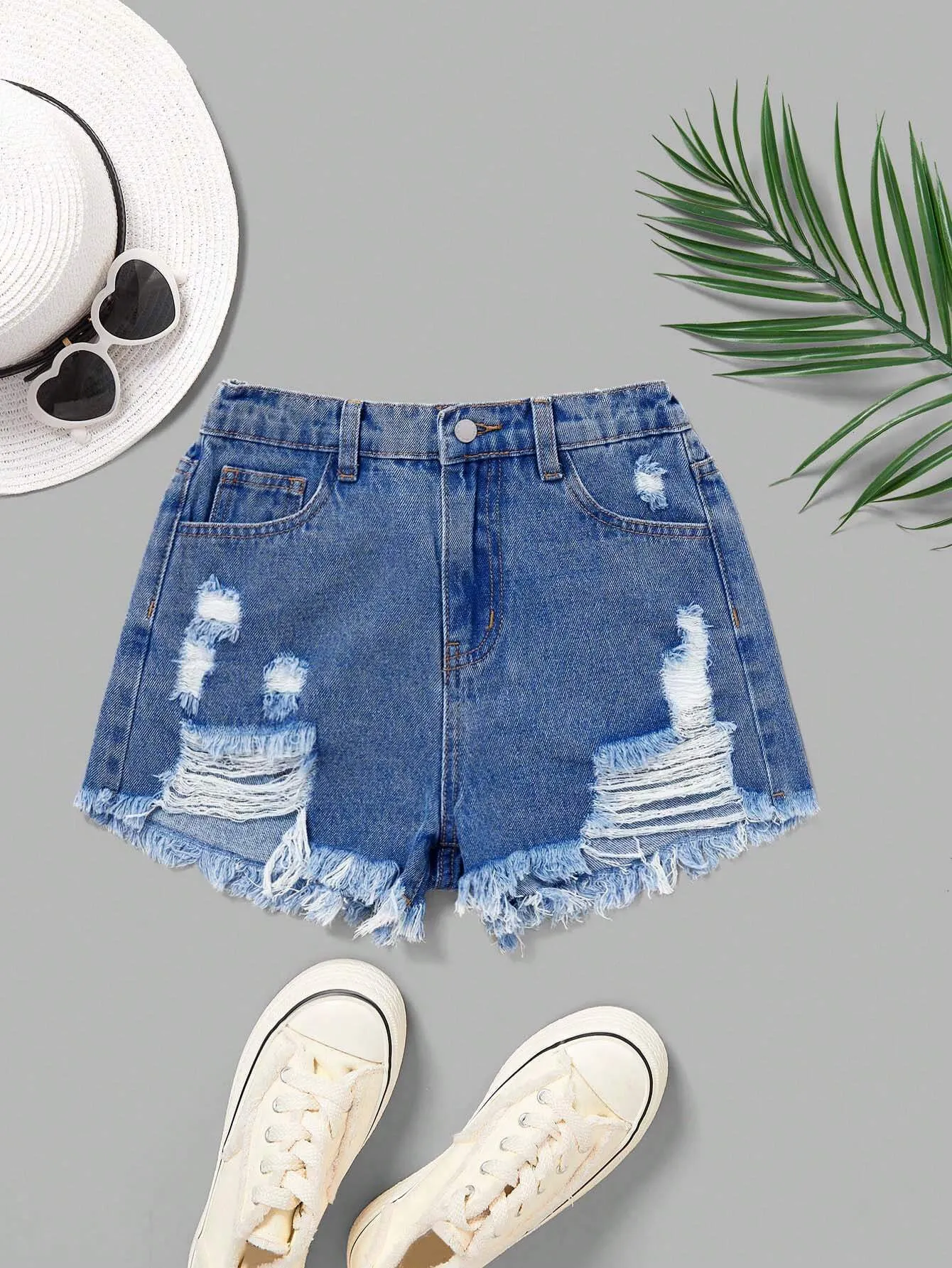 SHEIN Tween Girl Spring Summer Boho Ripped Raw Hem Denim Jeans Shorts,Girls Summer Clothes Outfits