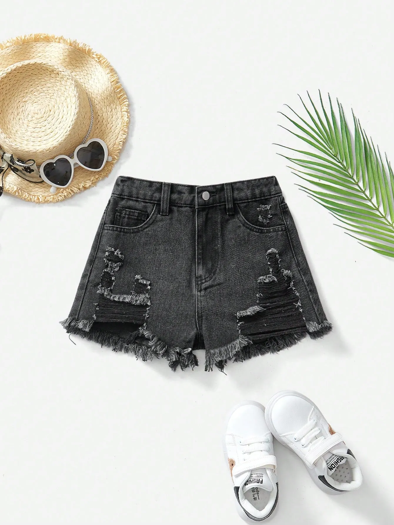 SHEIN Tween Girl Spring Summer Boho Ripped Raw Hem Denim Jeans Shorts,Girls Summer Clothes Outfits