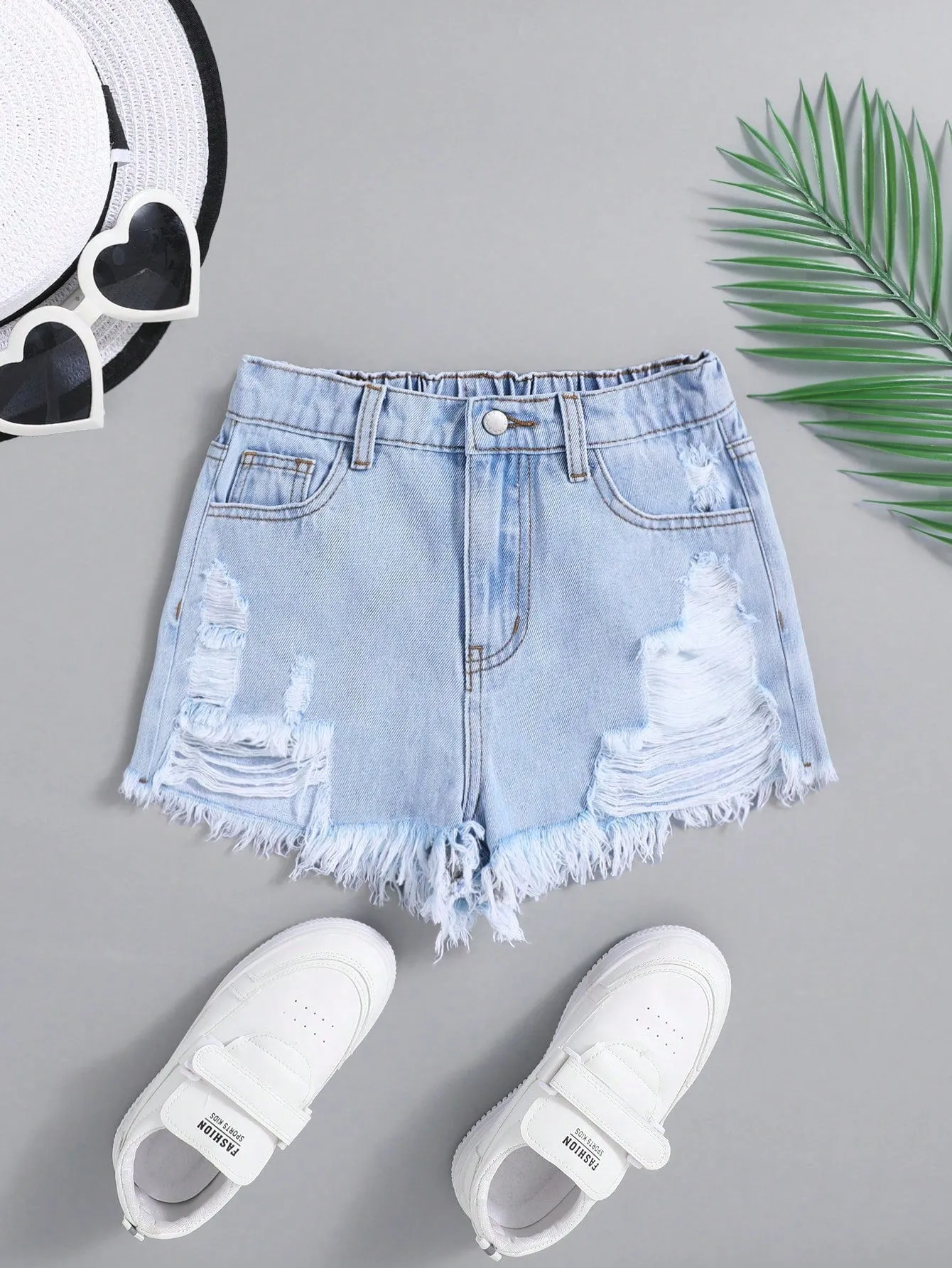 SHEIN Tween Girl Spring Summer Boho Ripped Raw Hem Denim Jeans Shorts,Girls Summer Clothes Outfits