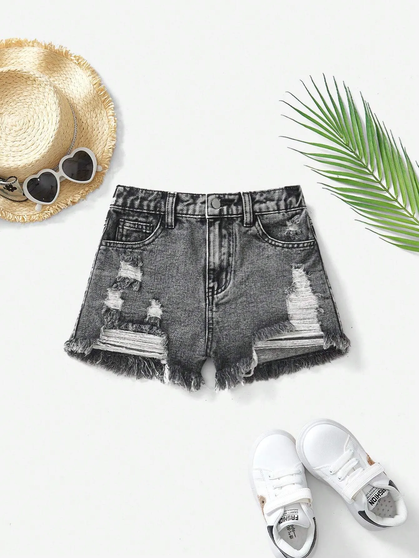 SHEIN Tween Girl Spring Summer Boho Ripped Raw Hem Denim Jeans Shorts,Girls Summer Clothes Outfits