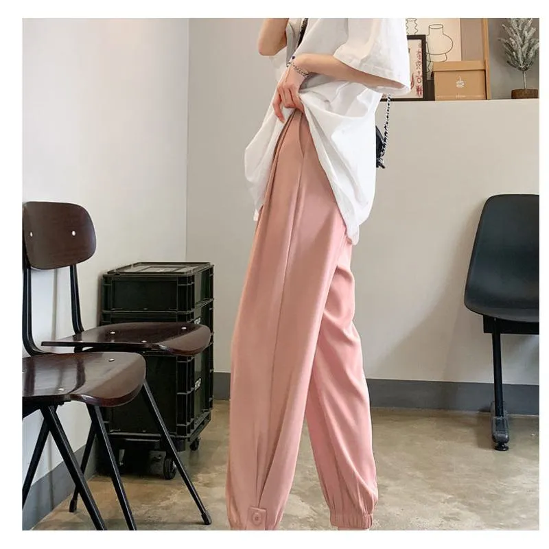 Silky Lantern Tapered High-Waisted Cropped Slimming Thin Pants