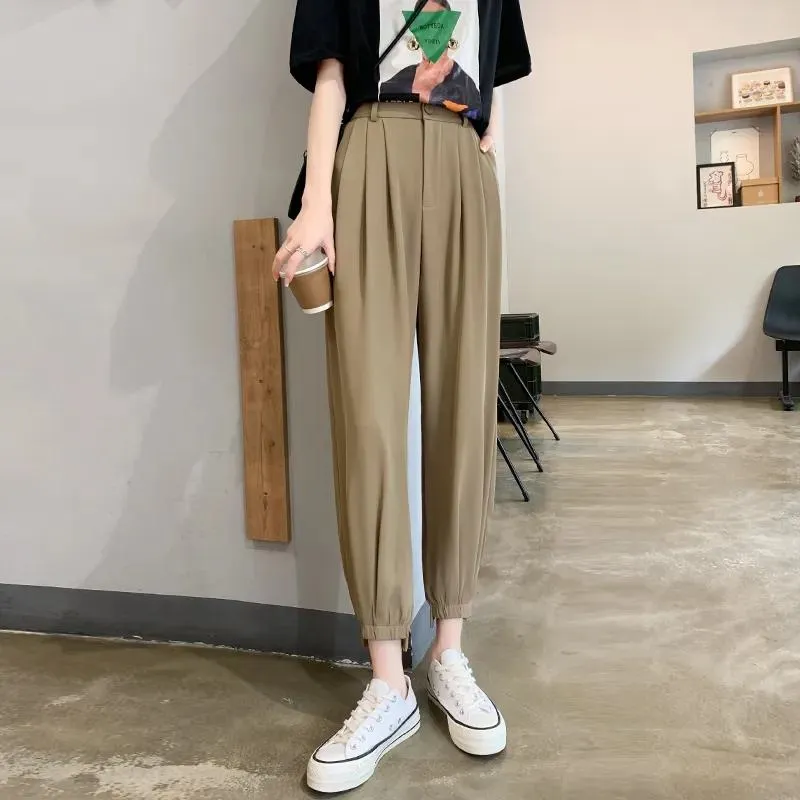 Silky Lantern Tapered High-Waisted Cropped Slimming Thin Pants