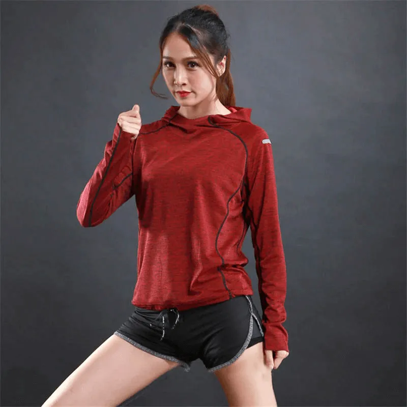 Sports Women's Thin Long Sleeves Hoodie / Gym Fitness Reflective Printing Hoodie - SF0097