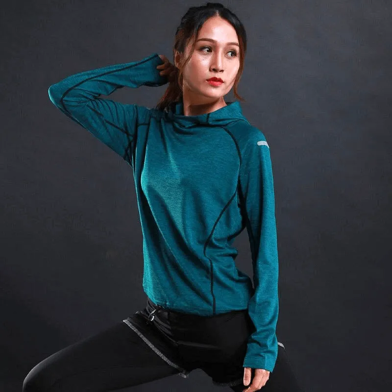 Sports Women's Thin Long Sleeves Hoodie / Gym Fitness Reflective Printing Hoodie - SF0097