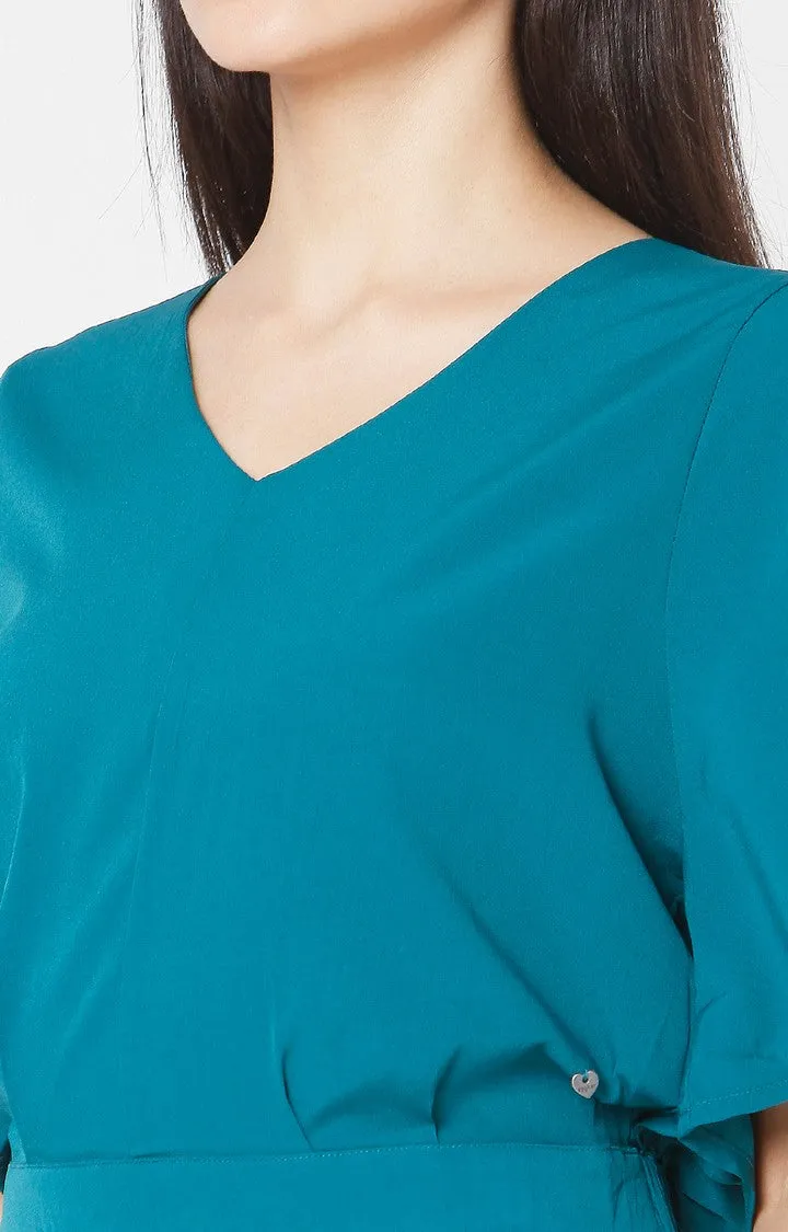 Spykar Slim Fit Teal Blue Cotton Women Top