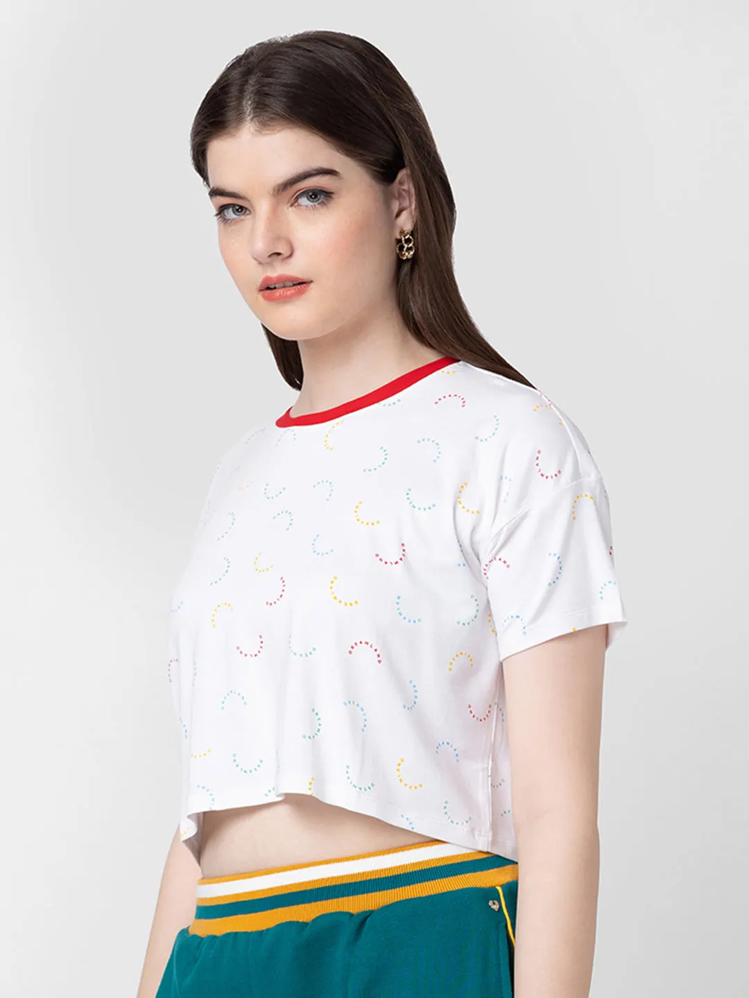 Spykar Women White Cotton Plain Crop Top