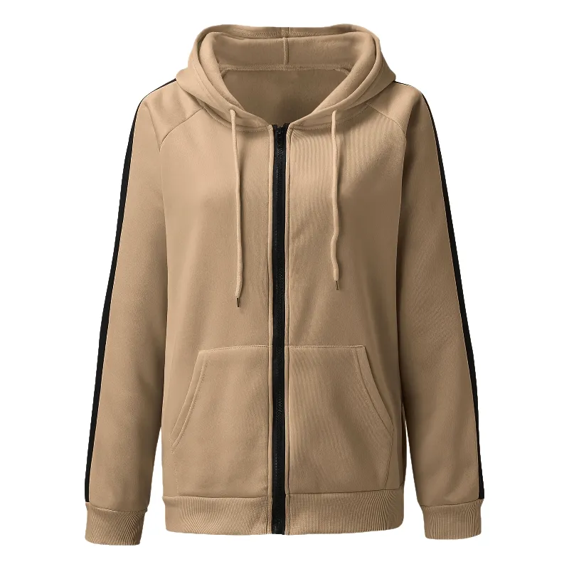 Stylish Loose Zipper Hoodie for Women / Casual Oversized Hooded Sweatshirt - SF0086