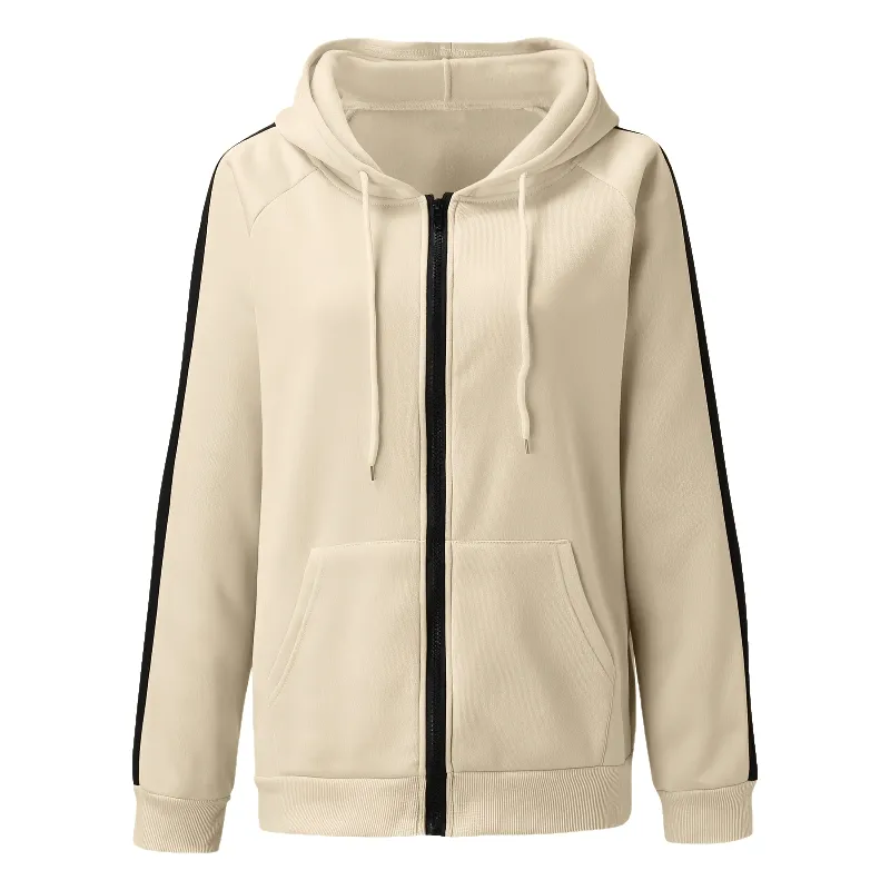 Stylish Loose Zipper Hoodie for Women / Casual Oversized Hooded Sweatshirt - SF0086