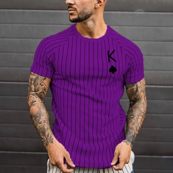 T Shirt for Men Stripped Tshirt Summer Men Clothing Streetwear Round Neck Shirt Fashion Poker Print Short Sleeve T-shirts Tops