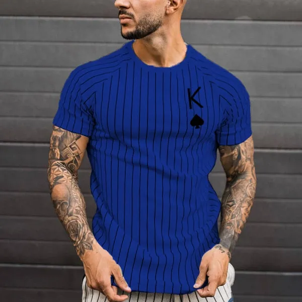 T Shirt for Men Stripped Tshirt Summer Men Clothing Streetwear Round Neck Shirt Fashion Poker Print Short Sleeve T-shirts Tops