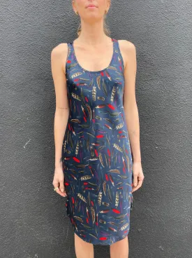 Tabitha Dress in Silk - Navy Feather *Final Sale*