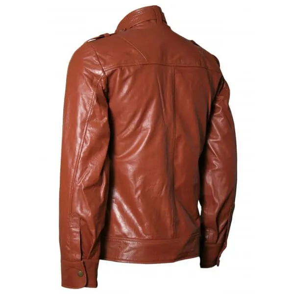 Tan Brown Moto Leather Jacket for Men