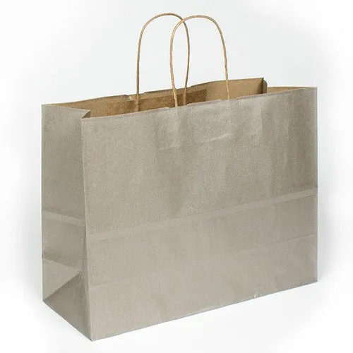 Tinted Recycled Kraft Shopping Bags - 16.00" x 6.00" x 12.5" (Metallic Silver)