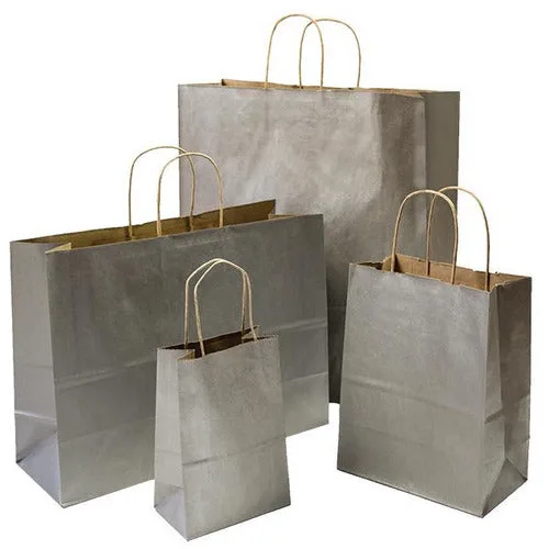 Tinted Recycled Kraft Shopping Bags - 16.00" x 6.00" x 12.5" (Metallic Silver)