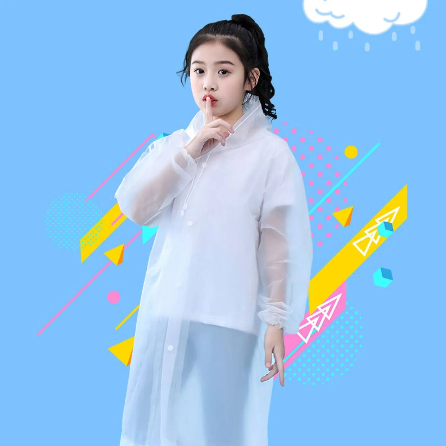 Transparent, portable and backpackable girl's poncho