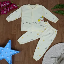 Unicorn Full Sleeves 2 Piece Buttoned Pyjama Set Night Suit - Yellow