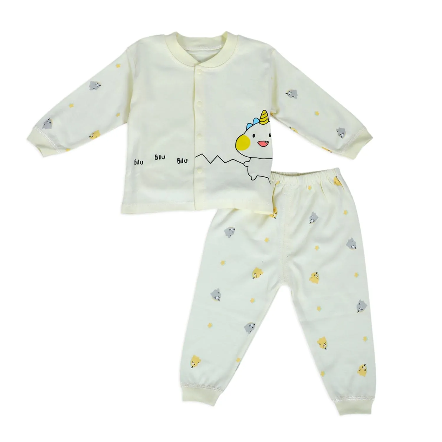 Unicorn Full Sleeves 2 Piece Buttoned Pyjama Set Night Suit - Yellow