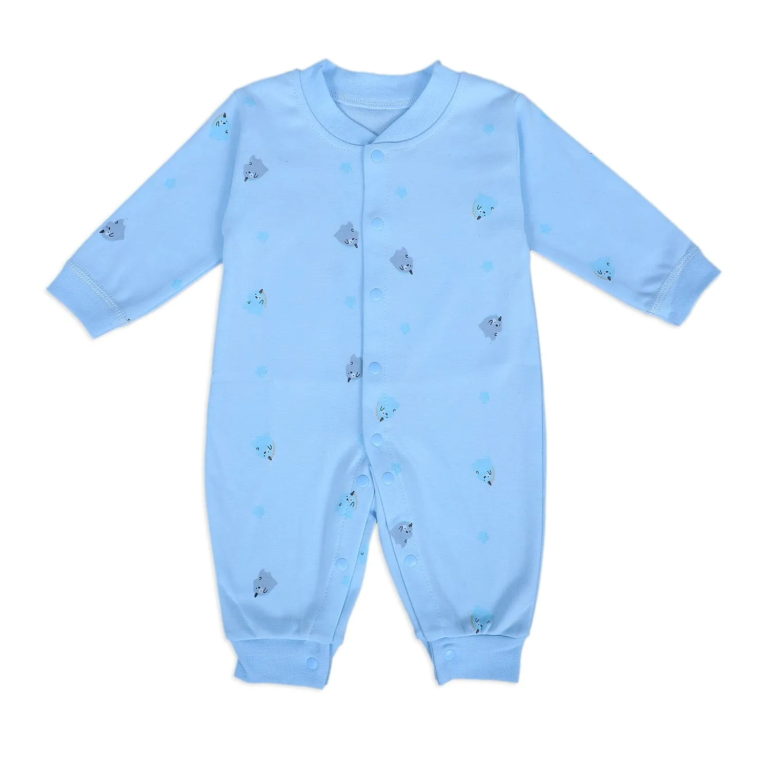 Unicorns And Stars Full Sleeves One-Piece Snap Button Bodysuit - Blue