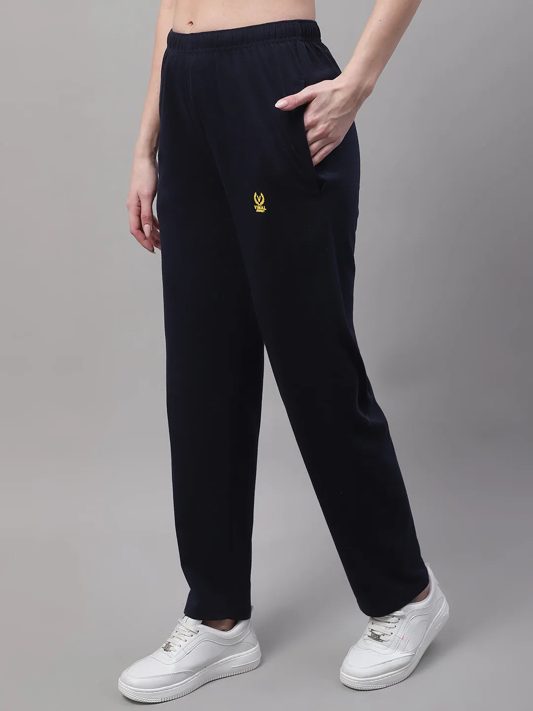 Vimal Jonney Navy Blue Regular fit Cotton Trackpant for Women(Zip On 1 Side Pocket)