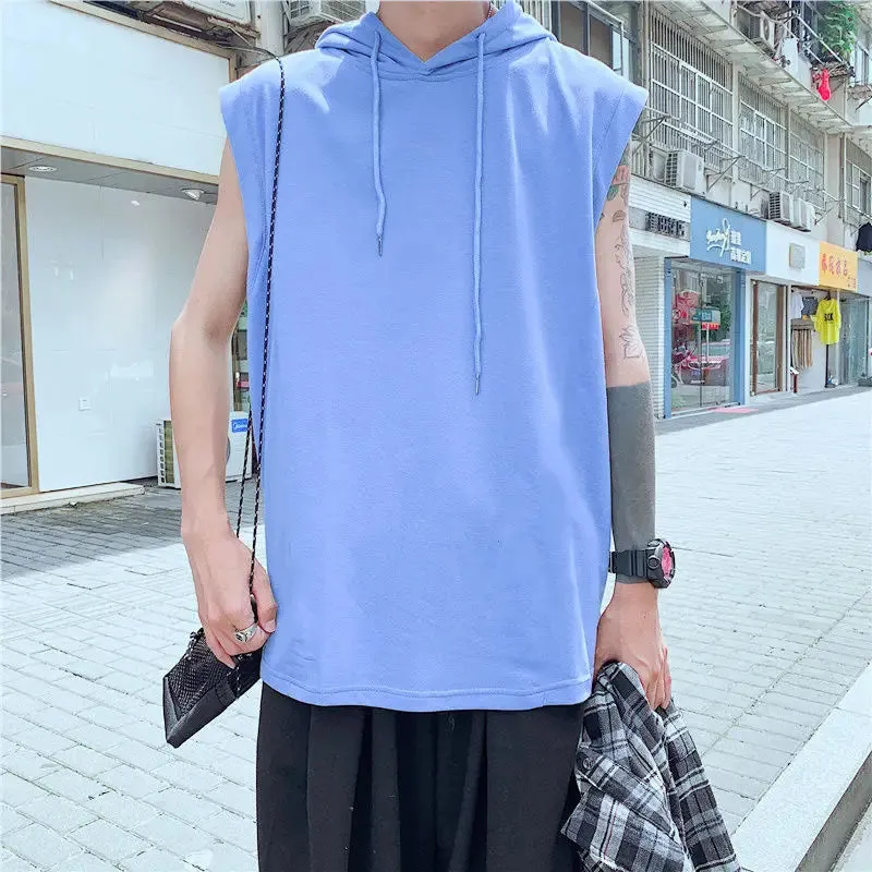 Wiaofellas  -  Tank Top for Men Hooded Vest Solid Sleeveless Shirts Summer Mens Breathable Fitness Clothing Mesh Quick Dry Training Tank Tops