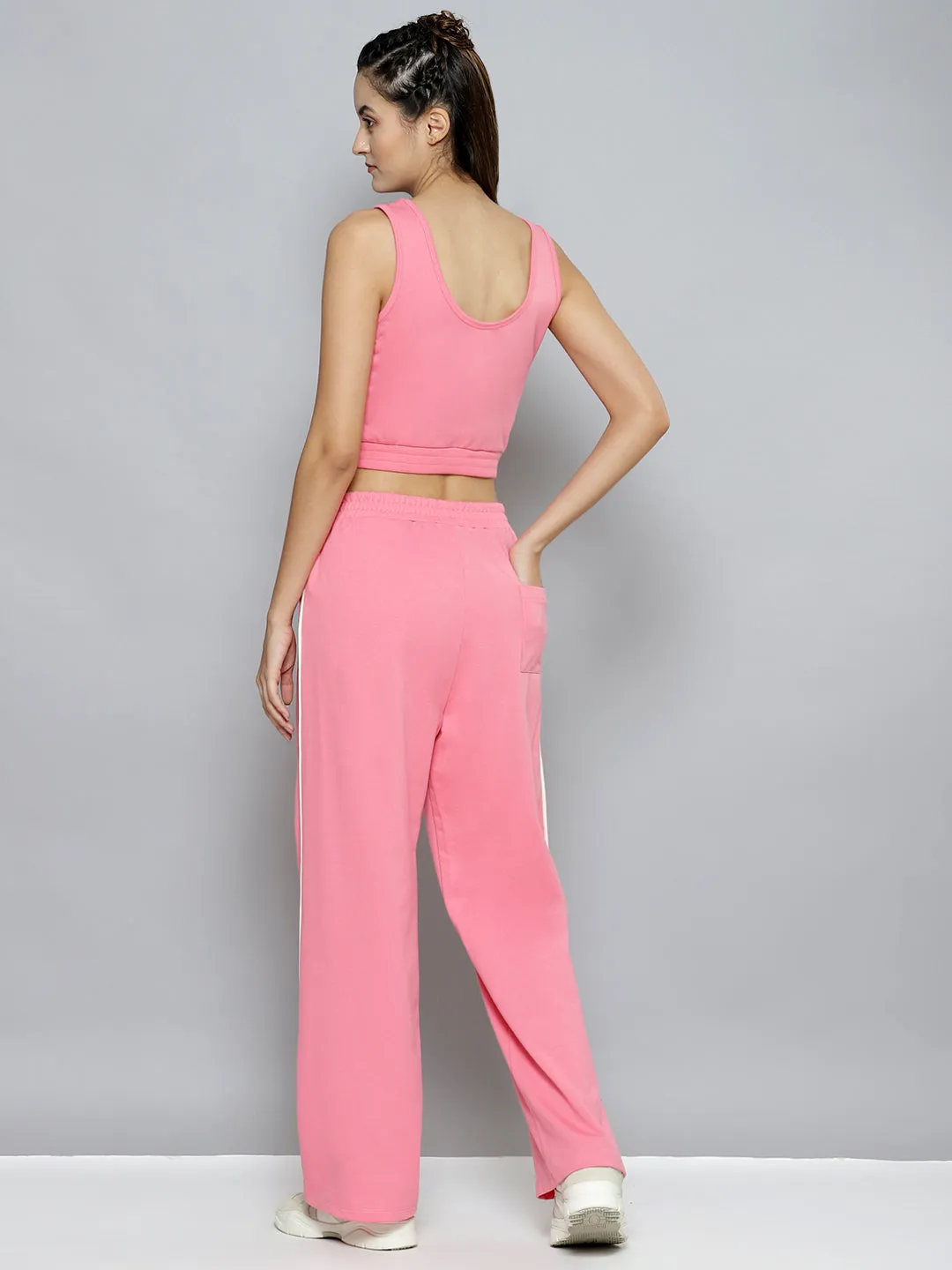 Women Pink Terry Active Tank Top With Track Pants