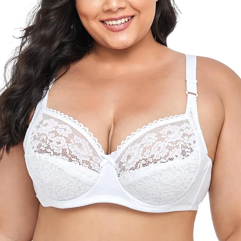 Women Plus Size Bra Sexy Lace Lingerie Wire Brassiere Unlined Cotton Bras 85D 90D 95D 100D 105D 110D